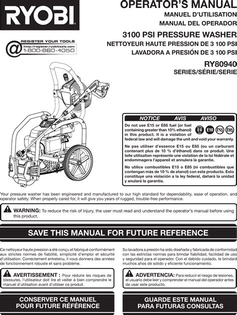 Ryobi Ry80940 Series Ry80940b Owner S Manual
