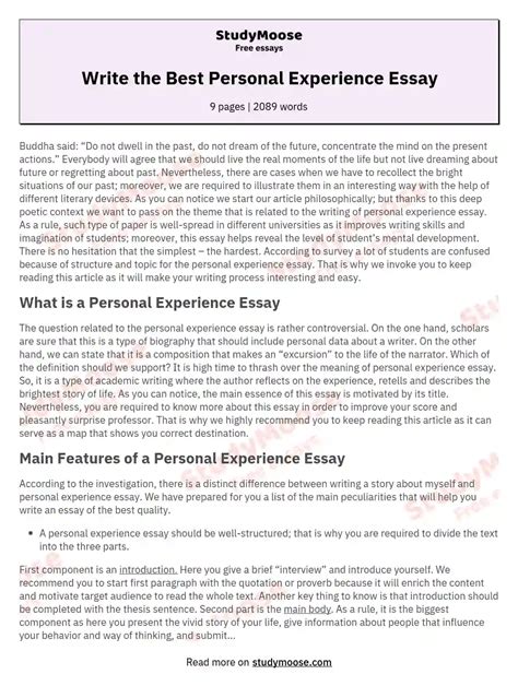 write   personal experience essay  essay sample