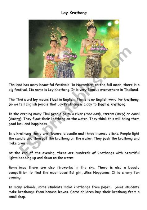 loy krathong festival thailand esl worksheet  scottinthailand