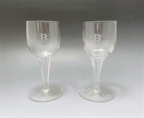 A Rare Pair Of Hollow Stem Wine Glasses Engraved B 996270