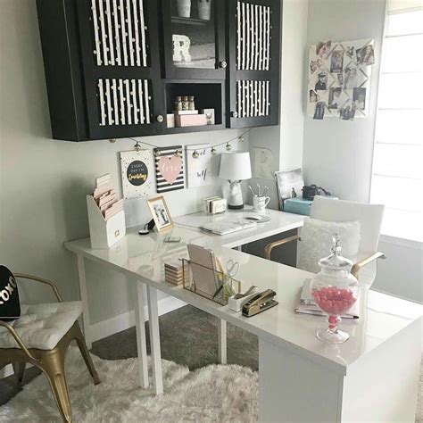 beautiful  shaped desk  organized cabinets officedeskideas home