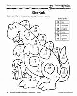 Worksheets Grade Math Coloring Color Subtraction Number 2nd Worksheet Printable Maths Dinosaur Dino Kids Addition Choose Board sketch template