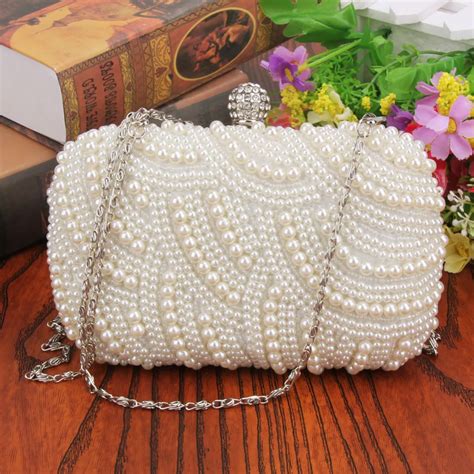 buy fashion luxury crystal pearl white evening clutch bags women elegant