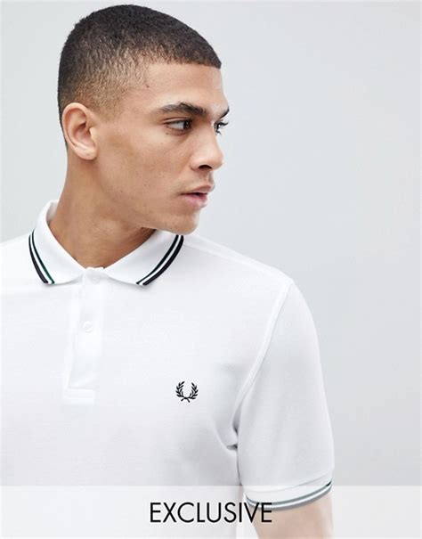 Fred Perry Twin Tipped Logo Polo Shirt In White Exclusive
