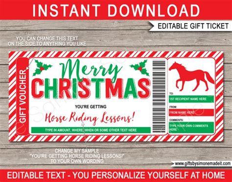 horse riding lessons gift voucher template certificate ticket etsy