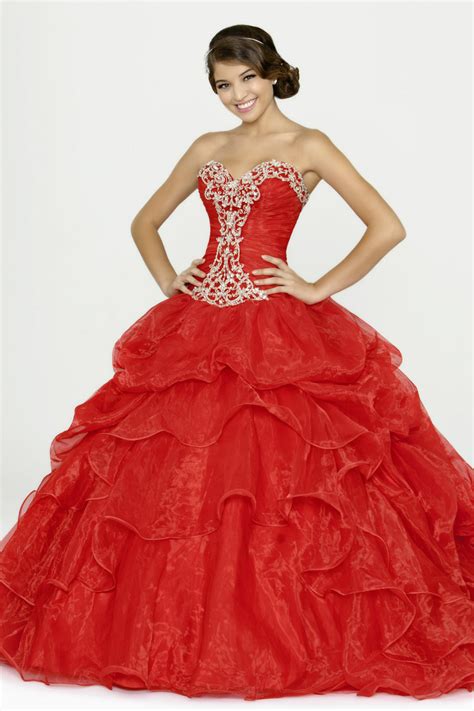 puffy red quinceanera dresses ball gowns corset organza sexy sweet  years   arrival