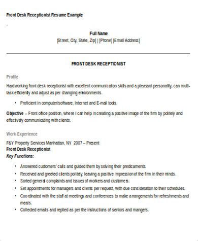 receptionist resume objective templates  ms word