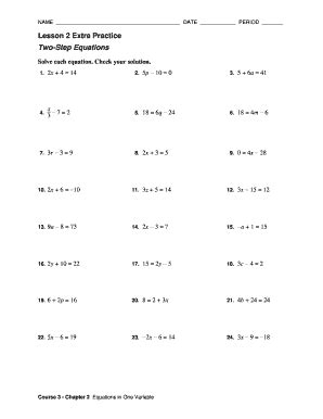 lesson  extra practice  step equations answer key fill  sign