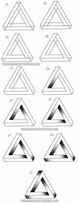 Impossible Schritt Optische Drawinghowtodraw Tekenen Illusie Illusions Dreieck Unmögliches Cadernos Penrose Zentangle Ilusionistas Illusies Aangestuurd sketch template