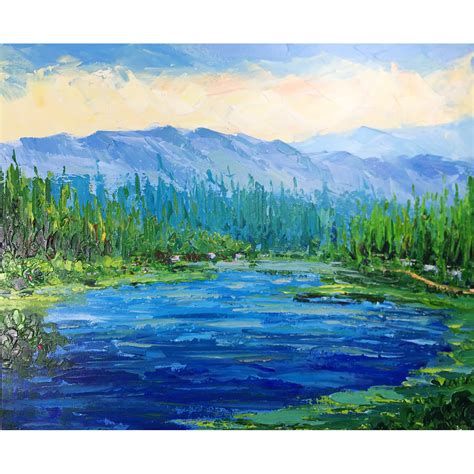 hand painted abstract nature landscape oil paintings  canvas rivers woods