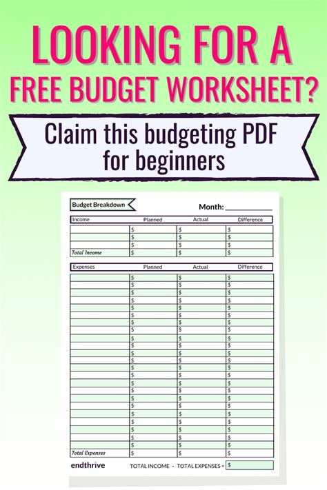 pin  budget worksheets