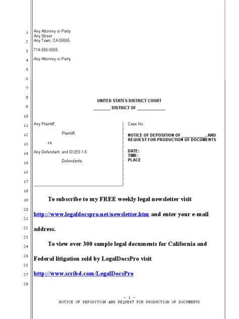 sample notice  deposition  united states district court
