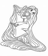 Rapunzel Coloring Hair Her Brushing Brush Pages sketch template