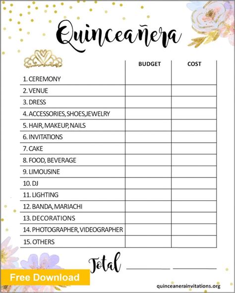 quinceanera checklist printable printable word searches