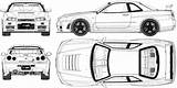 Nissan Skyline Gtr Blueprints Gt Tune R34 Blueprint R35 Car 2002 Coupe Drawing Coloring 34 Pages Vector Cars 3d Jdm sketch template
