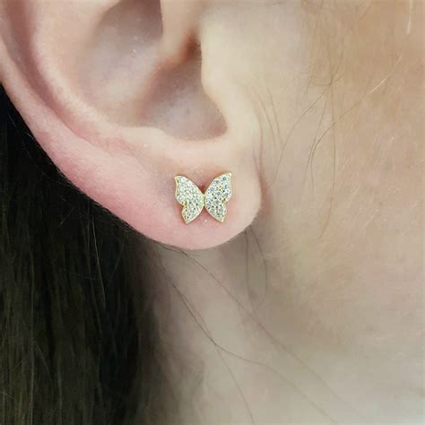butterfly stud earrings  women  real solid gold latika jewelry