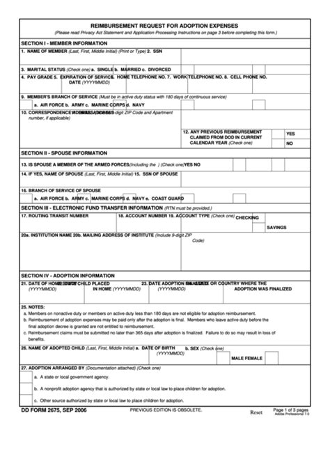 fillable dd form  reimbursement request  adoption printable
