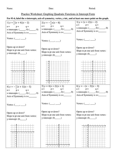 graphing quadratic functions  standard form worksheet answer key