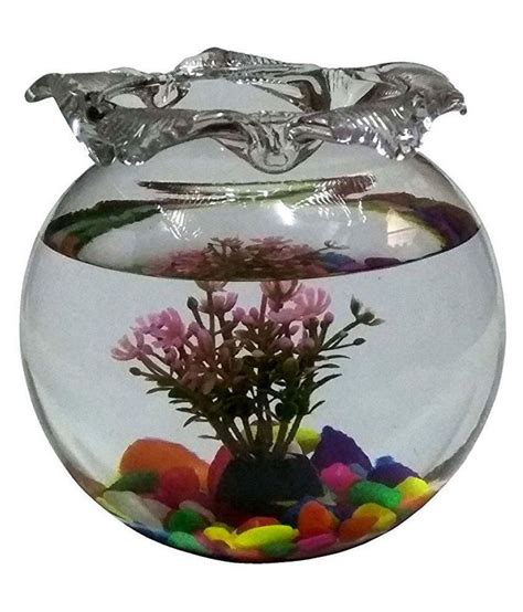 jainsons glass fish bowl  baby plant multi color stone artificial fish   purple