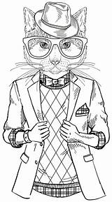 Coloring Pages Hipster Cat Adults Choose Board Looking Book sketch template