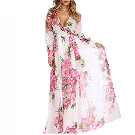 li dongc summer boho maxi dresses plus size floral print chiffon party
