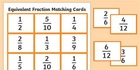 equivalent fractions matching cards