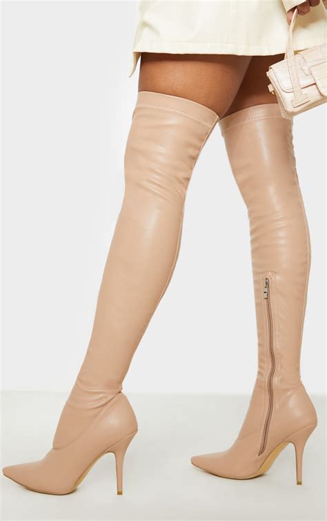nude thigh high pu sock boot shoes prettylittlething