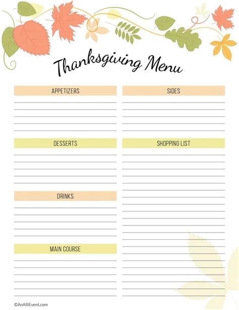 thanksgiving planner  printable