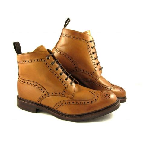 loake bedale tan leather brogue boot rubber sole mens  westwoods uk
