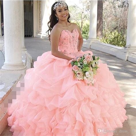 Blush Pink Ruffles Organza Quinceanera Dresses 2017