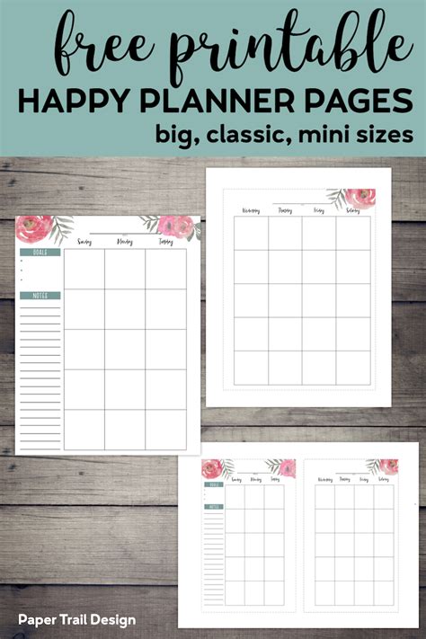 happy planner  printable pages floral paper trail design