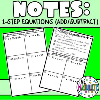step equations additionsubtraction notes  ms mathlete tpt