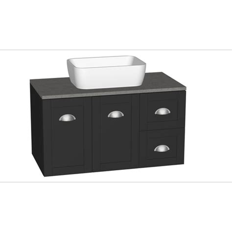 Forme 900 Wall Hung Hamilton Vanity In Satin Black Cement Stone Top And