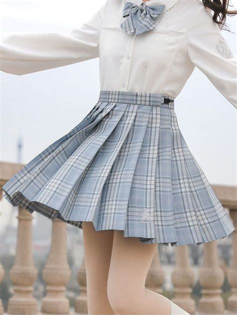 cute outfits  school  highschool skirts japanese kawaii school girl blue mini plaid