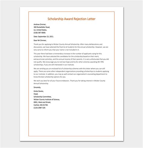 scholarship acceptance letter sample  letter template collection
