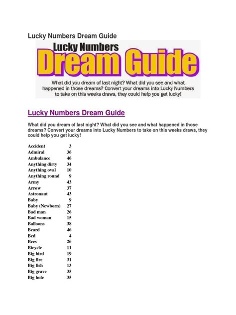 lucky numbers dream guide  shown
