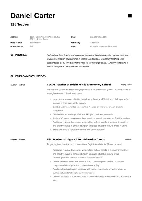 19 Esl Teacher Resume Examples And Writing Guide 2020