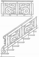 Railing Stairs Stair Iron Staircase Designs Wrought Rail Drawings Railings Rails Balcony French Miniature House Swirl Metal Steel Interior Banisters sketch template