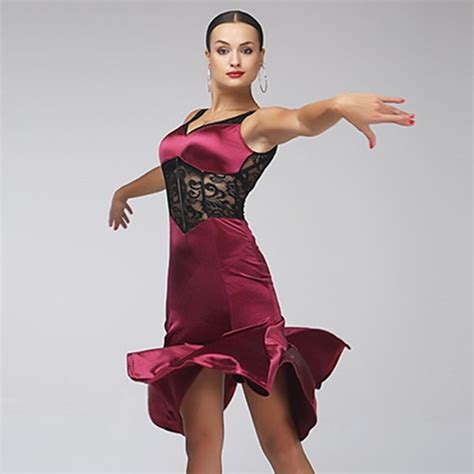 Buy Wine Lace Sexy Latin Dance Dress To Dance Costumes