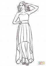 Coloring Dress Prom Pages Low High Strapless Drawing Printable Fashion Styles sketch template