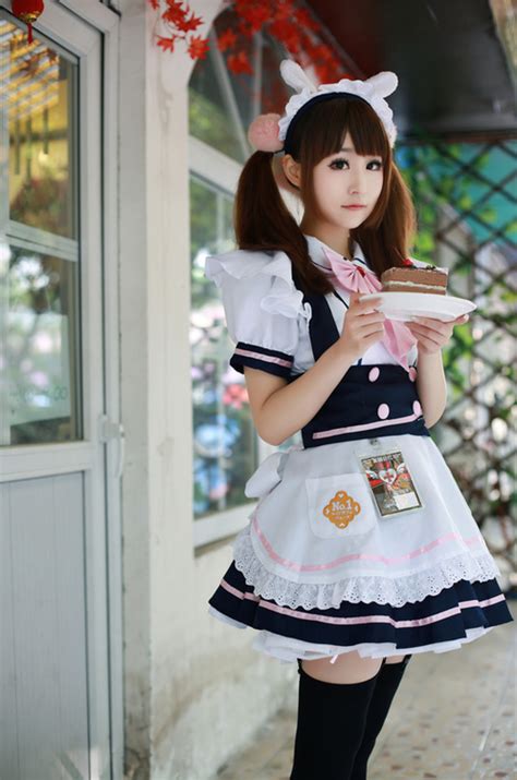 maid café worker girls wearing maid outfits