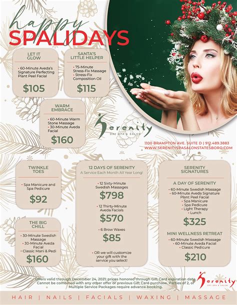 holiday spa package serenity day spa  salon