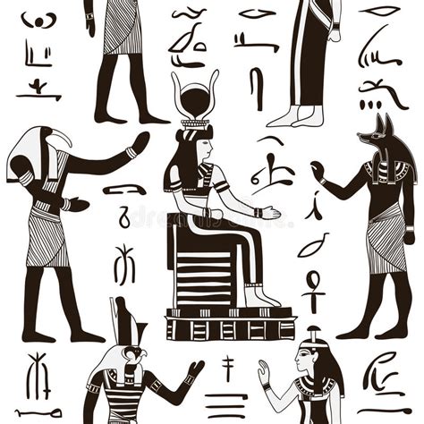 Seamless Pattern With Egyptian Gods And Ancient Egyptian