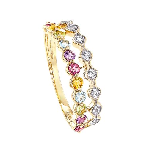 cut multi coloured gemstones  diamond split shank ring