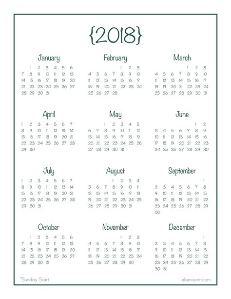 year calendar   glance calendar printables  templates