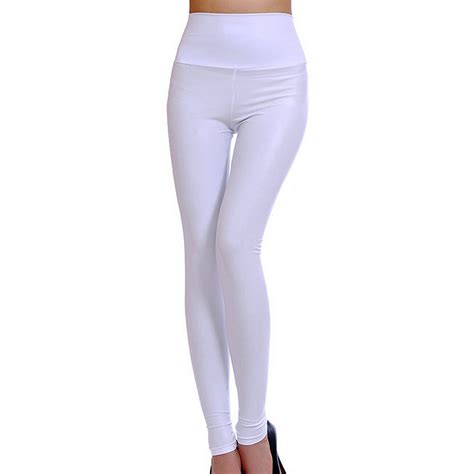 Sexy Womens Skinny Faux Leather And Pleuche High Waist Trousers Leggings