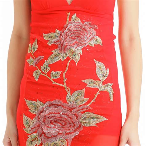 Sexy Red Halter Backless Embroidery High Slit Nightgown Maxi Cheongsam