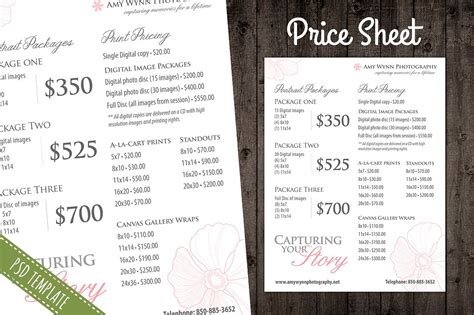 pricing sheet template emmamcintyrephotographycom