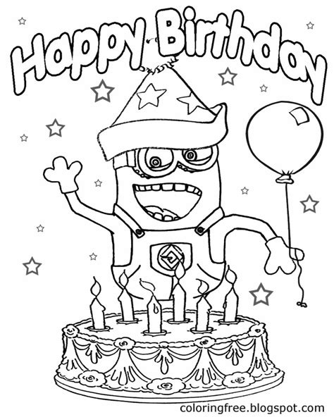 big party cake  candles happy birthday minion coloring pages