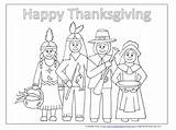 Coloring Pilgrims Native Americans Thanksgiving Happy Lovemybighappyfamily Family sketch template